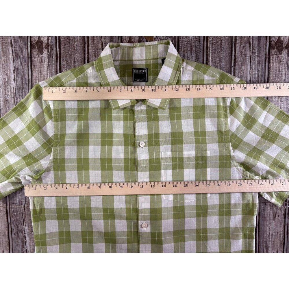 Todd Snyder lightweight Plaid Shirt Size M Gren ivory NWOT - Picture 5 of 6